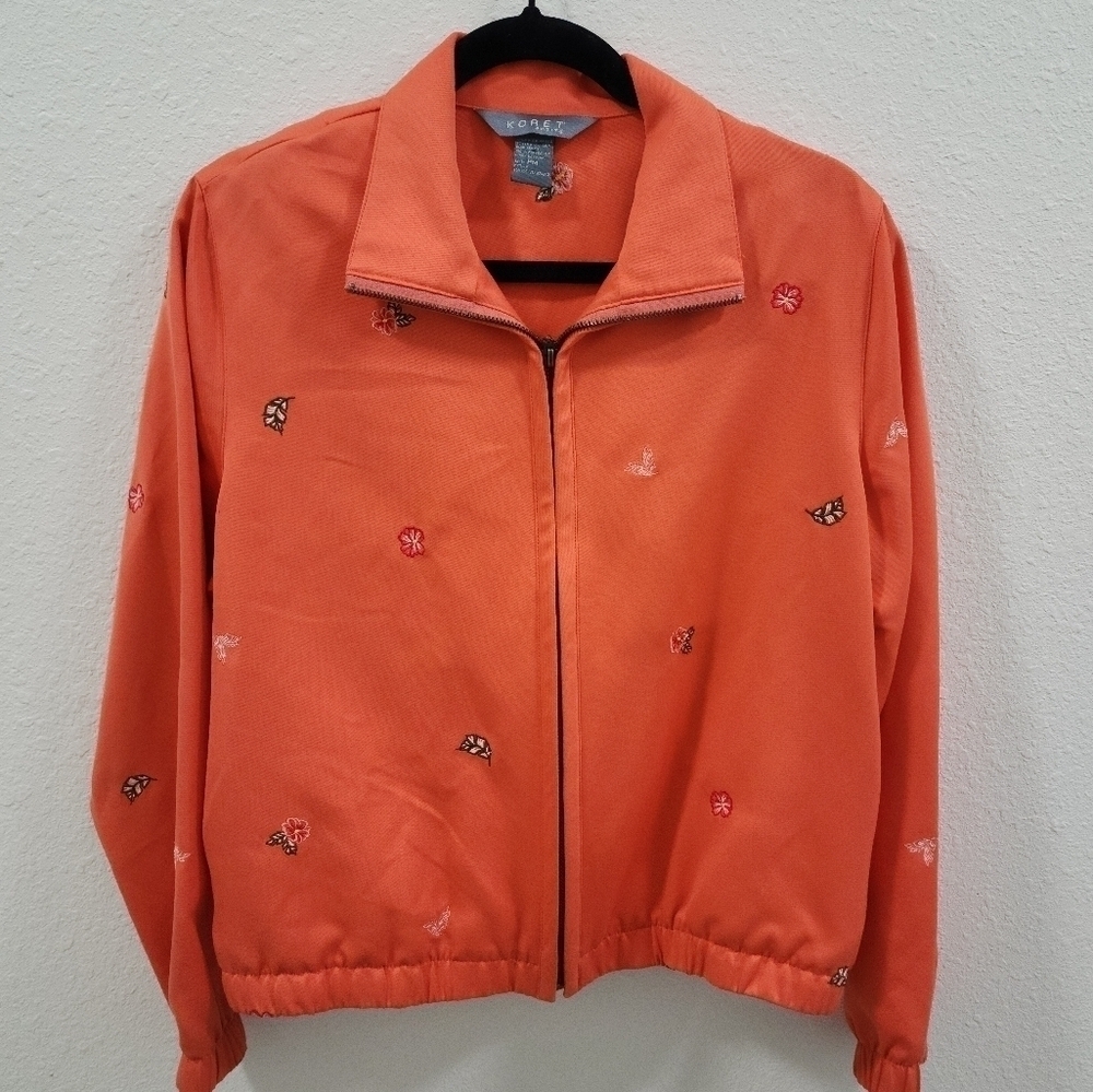 Koret Jacket Women Medium Zip Floral Coral Peach.